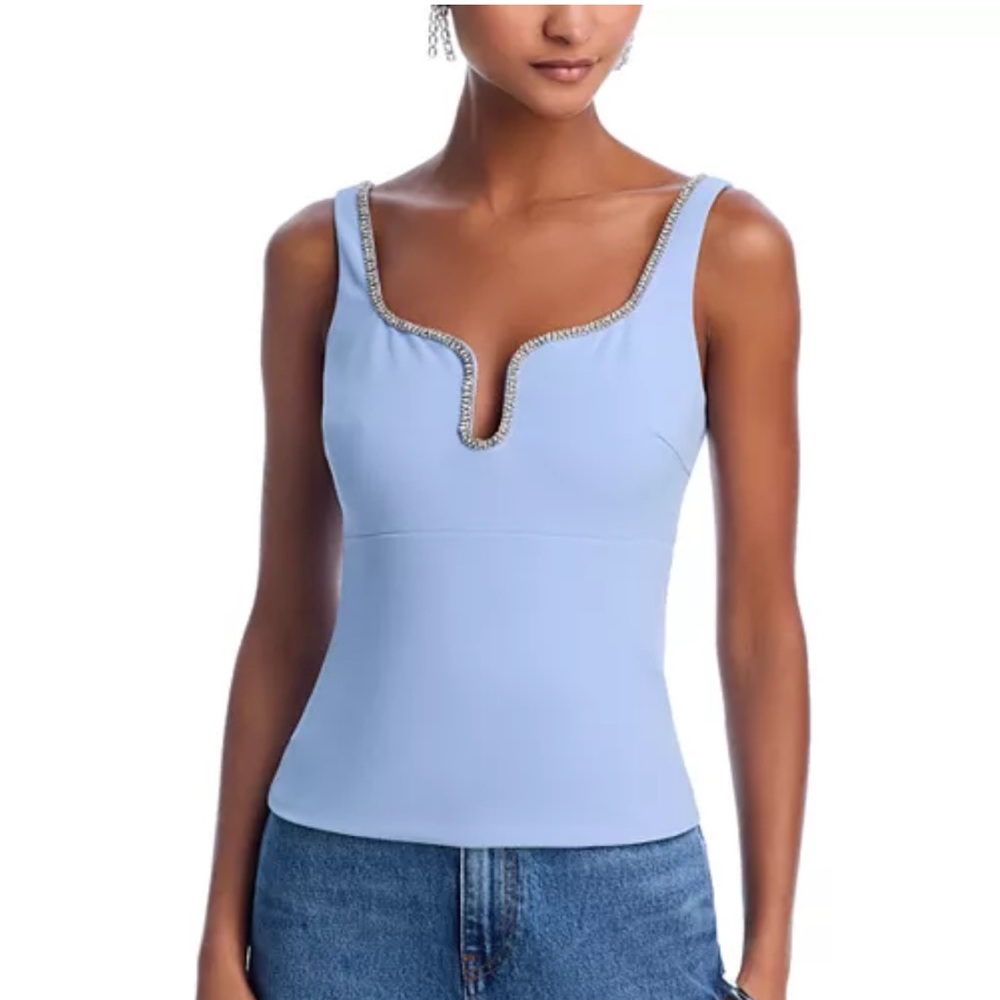 Nwt Aqua Pale Blue Cristal trim Jeweled V-Notch Tank Top Bloomingdale’s Medium